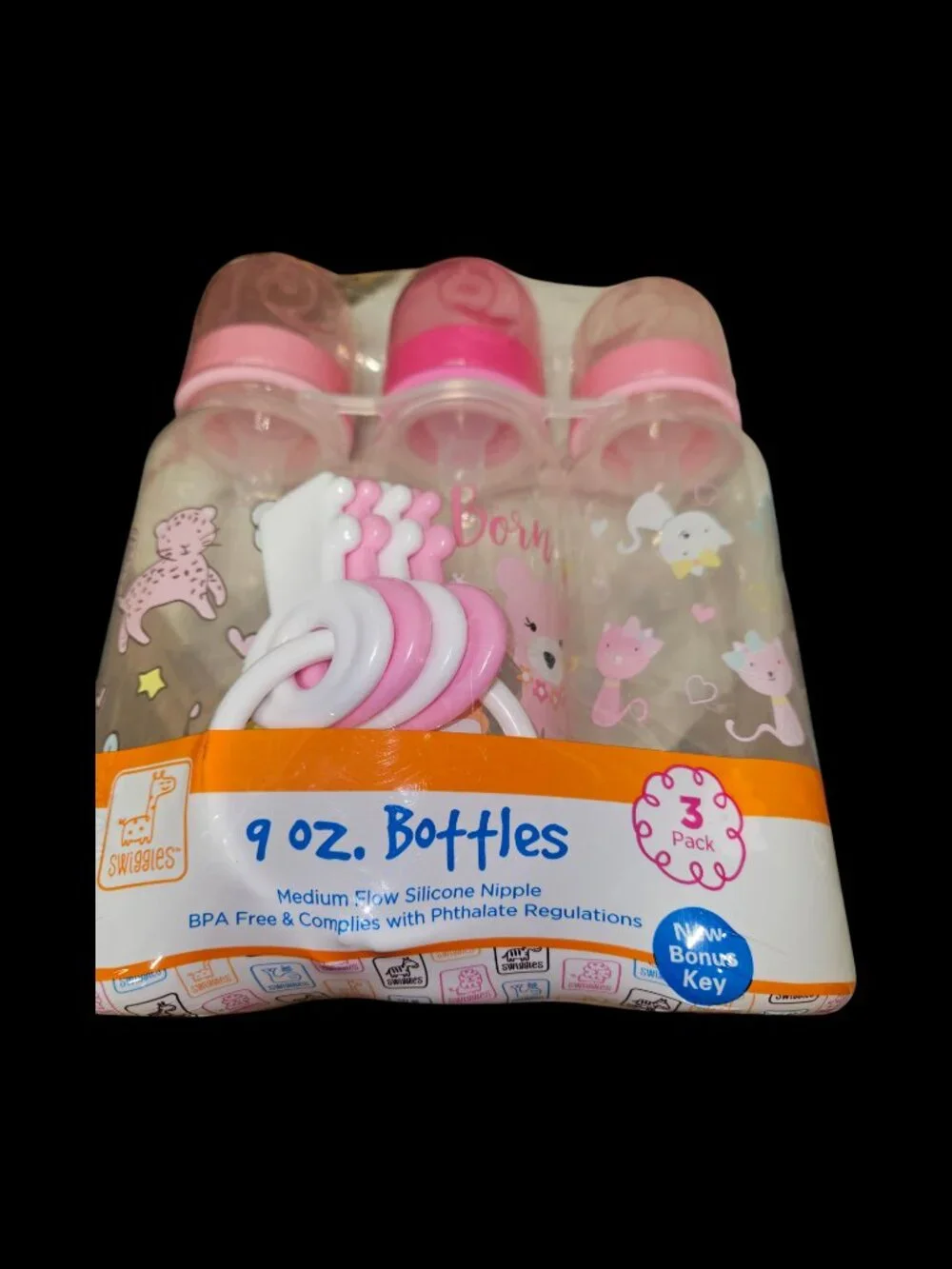 Set of 3 Pink Baby Bottles with Animal Design - 25% Off When Bundled